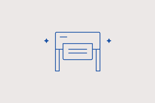 Large technical plotter printing machine line icon for textile manufacturing factory, architecture bureau. Powerful vector illustration for industrial press.