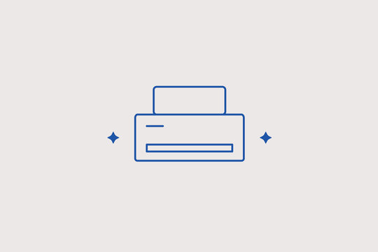 Minimalist electronic printer frame line icon for mobile office app, digital document cloud service. Modern vector illustration for printing services.