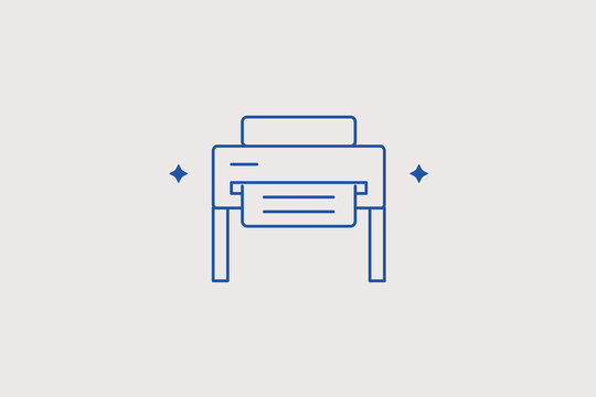 Wide format industrial plotter machine line icon for engineering studio, architectural bureau, typography workshop. Robust vector illustration for printing services.