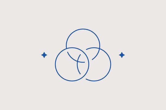 Three overlapping circles Venn diagram line icon for business strategy agency, geometry education portal. Great vector illustration for corporate analysis.