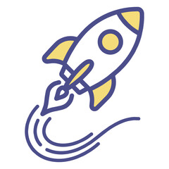 Simple yellow and blue rocket ship icon in flight © kawankerja