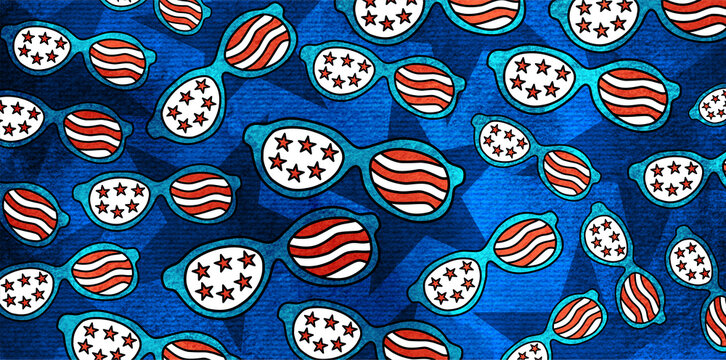 seamless pattern of patriotic sunglasses with american flag design