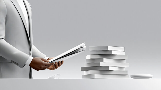 A financial advisor carefully examines a stack of government bonds, highlighting their role in a conservative investment portfolio. The background features a clean, neutral space with ample room for