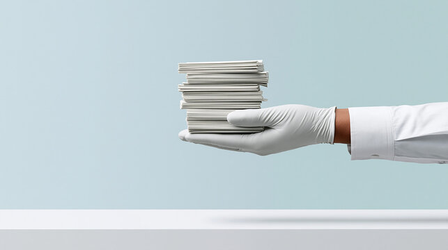 A financial advisor carefully examines a stack of government bonds, highlighting their role in a conservative investment portfolio. The background features a clean, neutral space with ample room for
