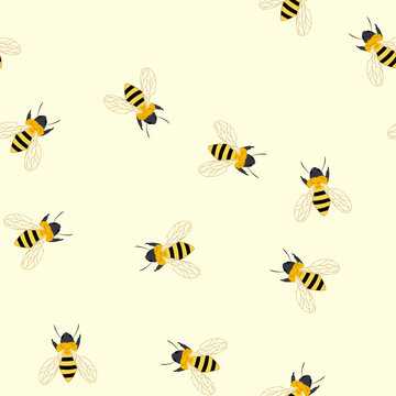 pattern worker bee cartoon. drone colony, apiary beekeeping, wax sting worker bee sign. seamless vector illustration