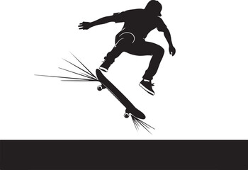 Skateboarder, skateboard tricks, action sports, athletic silhouette, black vector icon © Vector Hause
