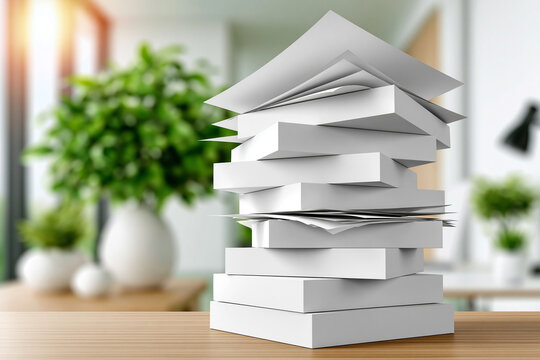 A serene office environment with a stack of government bonds on a desk, symbolizing the reliability of government bonds in conservative investing. The clean backdrop offers ample copy space for text