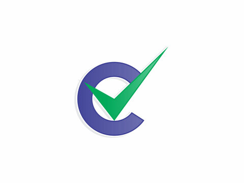 An isolated professional corporate identity logo design featuring a bold purple letter C seamlessly integrated with a sharp green checkmark to represent a successful audit and quality approval.