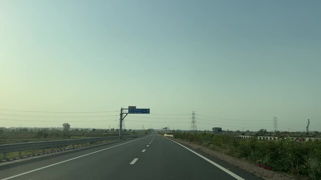Delhi Amritsar Katra Expressway Drone View Showing Modern Greenfield Highway Infrastructure, High-Speed Road Network, and North India Connectivity