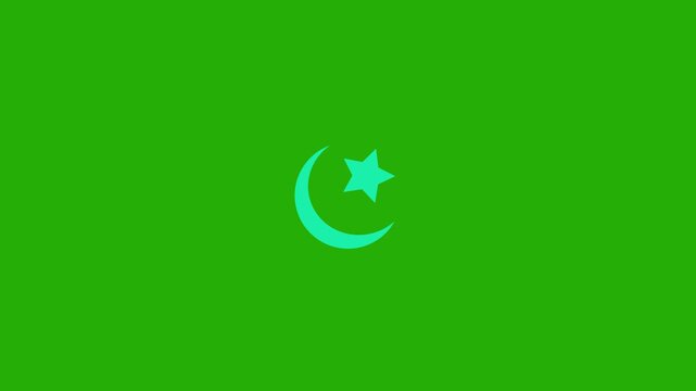 Elegant ramadan crescent moon symbol flat animation.Simple poster crescent twilight night single sketch cloud animation on green background.
