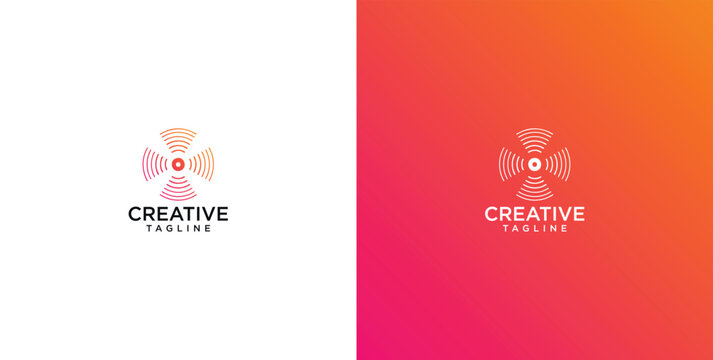 Abstract circular logo design with geometric wave pattern and heart icon for modern brand identity and creative business