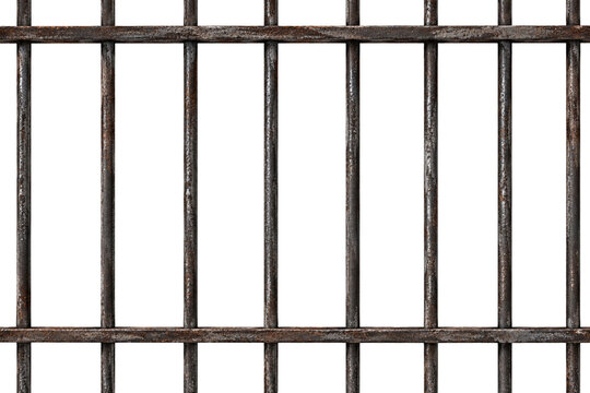 Rusted metal prison bars isolated on transparent background