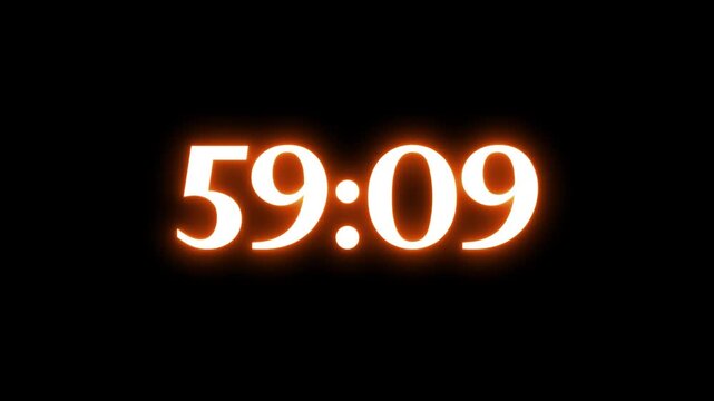 Neon three minute countdown timer.Digital clock animation from up and down.Clock icon animation on black background.