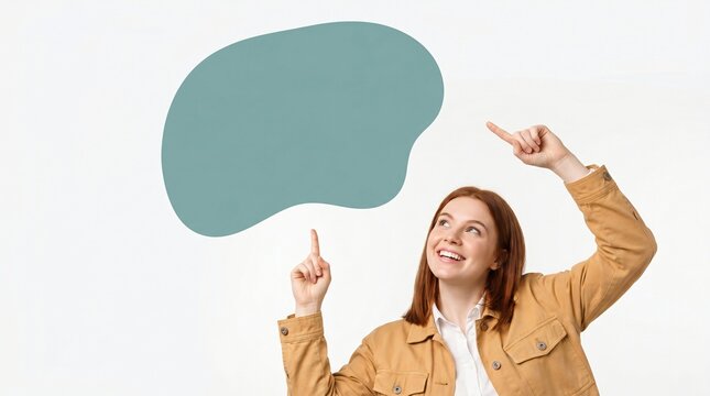 Portrait of impressed positive cheerful girl see promo scream wow omg pointing with finger, isolated background
