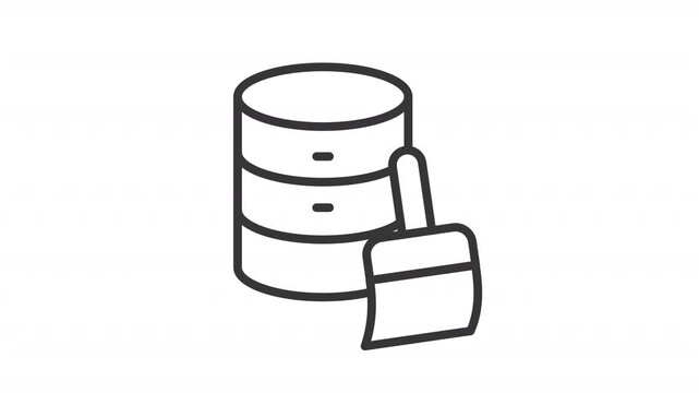 Data cleaning for modern storage line animation. Effective database management animated icon. Moving brush. System optimization. Outline element on white background. HD video with alpha channel