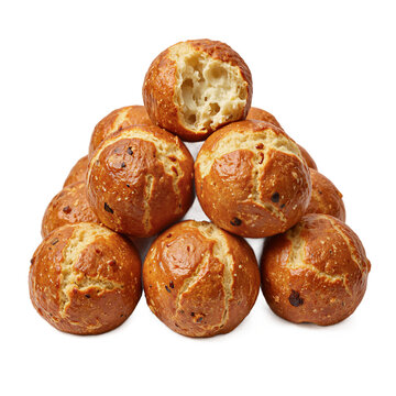 Cunape cheese bread balls stacked in a pile isolated on a transparent background for Bolivian cuisine and food menu design