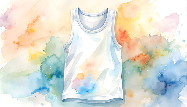 Baby tank shirt displaying minimal sleeveless design in bright colors watercolor illustration showcasing a lightweight comfortable breezy summer fashion generative AI