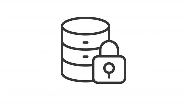 Database protection line animation. Network defense with locked storage animated icon. Opening lock with a blinking server signals. Outline element on white background. HD video with alpha channel