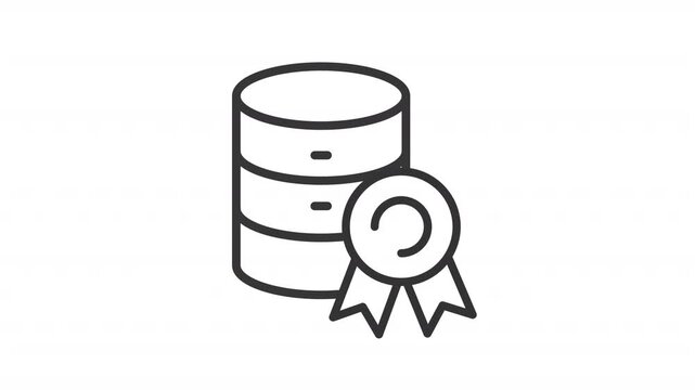 Data certification and compliance line animation. Verified information storage animated icon. Shaking medal with a blinking signals. Outline element on white background. HD video with alpha channel