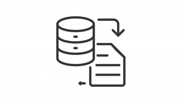 Cloud data sync solutions line animation. Automated server file replication animated icon. Moving documents with a blinking signals. Outline element on white background. HD video with alpha channel