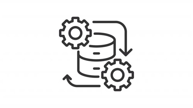 System optimization and development line animation. Automated workflow and integration animated icon. Spinning gears. Outline element on white background. HD video with alpha channel