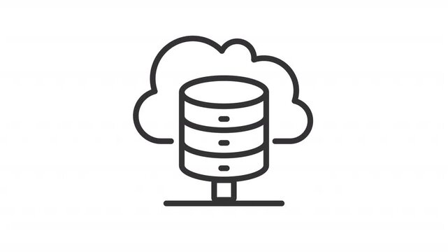 Cloud database line animation. Network storage animated icon. Moving signals with a blinking server. Enterprise data infrastructure. Outline element on white background. HD video with alpha channel