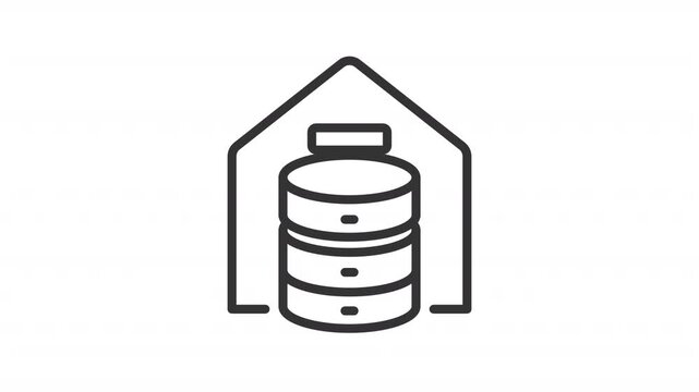 Centralized storage system line animation. Enterprise data repository animated icon. Shaking server with blinking signals. Outline element on white background. HD video with alpha channel