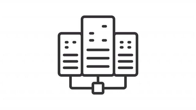Data centers line animation. Cloud computing animated icon. Blinking signals. Centralized data management systems. Connected storage. Outline element on white background. HD video with alpha channel