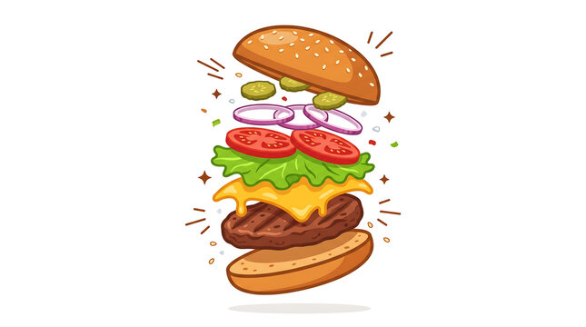 Delicious Floating Burger Ingredients