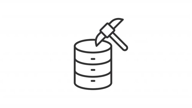 Data mining line animation. Database extraction techniques animated icon. Moving pickaxe. Digits showing up. Advanced analytics. Outline element on white background. HD video with alpha channel