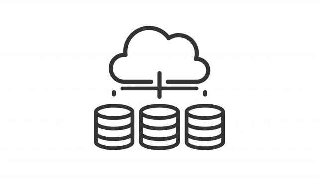 Cloud native data architecture line animation. Information warehousing solutions animated icon. Shaking servers with moving signals. Outline element on white background. HD video with alpha channel