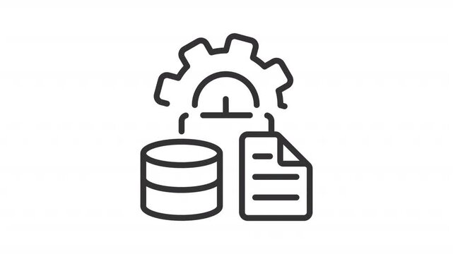 Cloud processing line animation. Secure information infrastructure animated icon. Rotating gear with moving signals. Outline element on white background. HD video with alpha channel