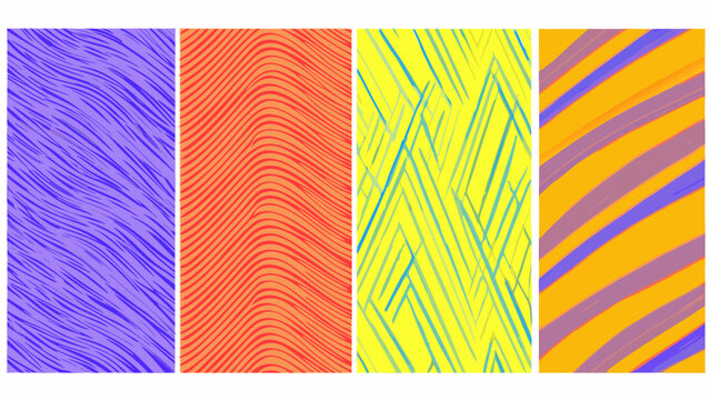 Four rectangular panels displaying different abstract stripe patterns on a white background stripes