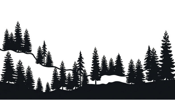 Panoramic Woodland Silhouette Vector Illustration