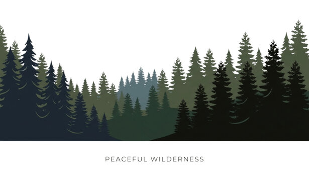 Forest Silhouette Landscape with Pine and Spruce Trees