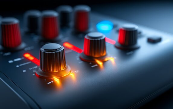 Professional audio interface with active LED indicators and control knobs