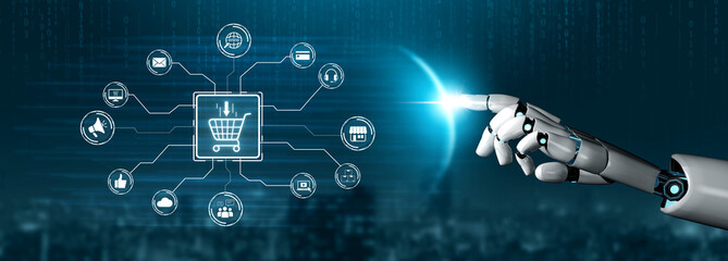 Fototapeta premium AI enhances omni-channel marketing with virtual assistants, cross-platform integration, and smart customer engagement tools. Artificial intelligence spline