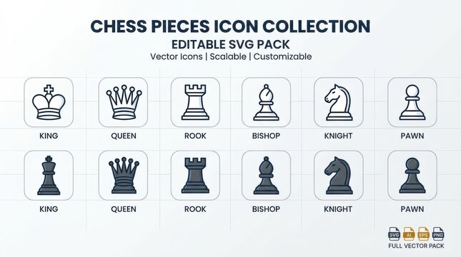 Chess pieces icon collection editable vector svg pack