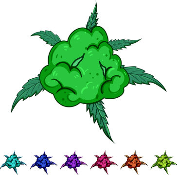 marijuana weed bud cartoon. hemp indica, sativa hybrid, nug terpenes marijuana weed bud sign colorful illustration