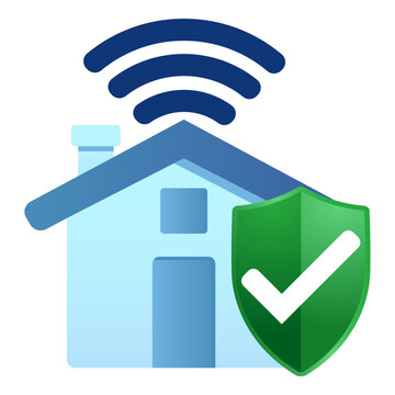 Smart home icon with wireless WiFi connection, home automation technology, secure connected house concept