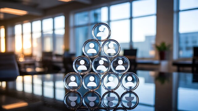 Pyramid structure of connected people icons representing organizational hierarchy