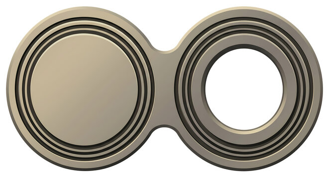 Isolated transparent PNG vector illustration of a Ring-Type Joint (RTJ) figure-8 spectacle blind for piping isolation, featuring machined grooves and warm titanium tones.