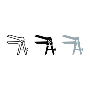 Medical vaginal speculum tool icon set with speculum gynecology instrument examination clinical healthcare hospital equipment procedure