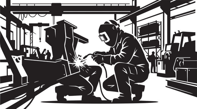 Professional Welder Worker Silhouette Set Industrial Welding Construction Vector Collection