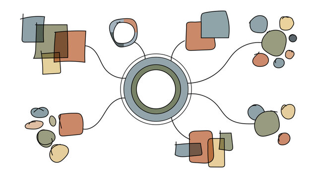 Abstract mind map with connected geometric shapes on white background