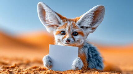 Obraz premium Fennec Fox Sitting Upright with Enormous Ears in Desert Environment