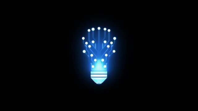 Digital light bulb innovation concept: glowing circuit board technology animation