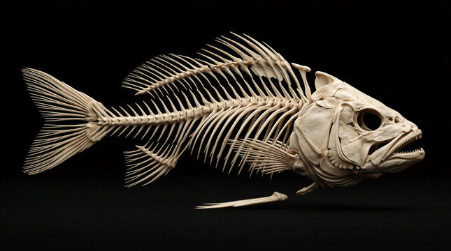 Fish Skeleton Isolated on Black