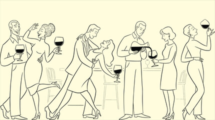 Obraz premium Elegant People Enjoying Wine at a Social Gathering Vector Illustration