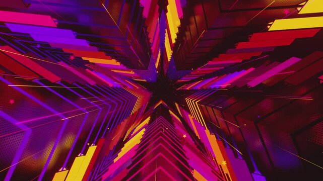 4k Hypnotic seamless VJ loop of a futuristic star-shaped tunnel. Use  for electronic music festivals, high-tech club visuals, stage screens and for LED video walls.